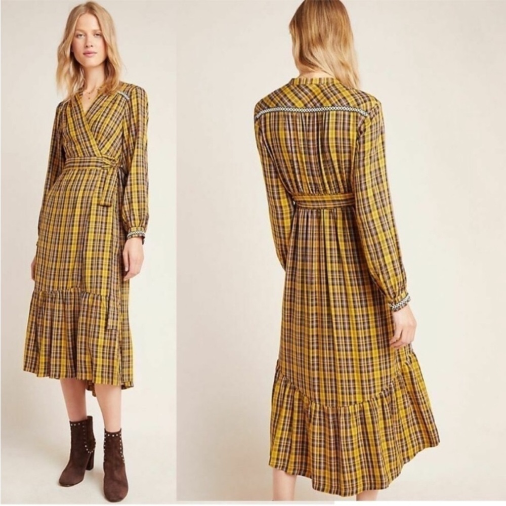Anthropologie Dalton Dress Yellow Tartan Plaid